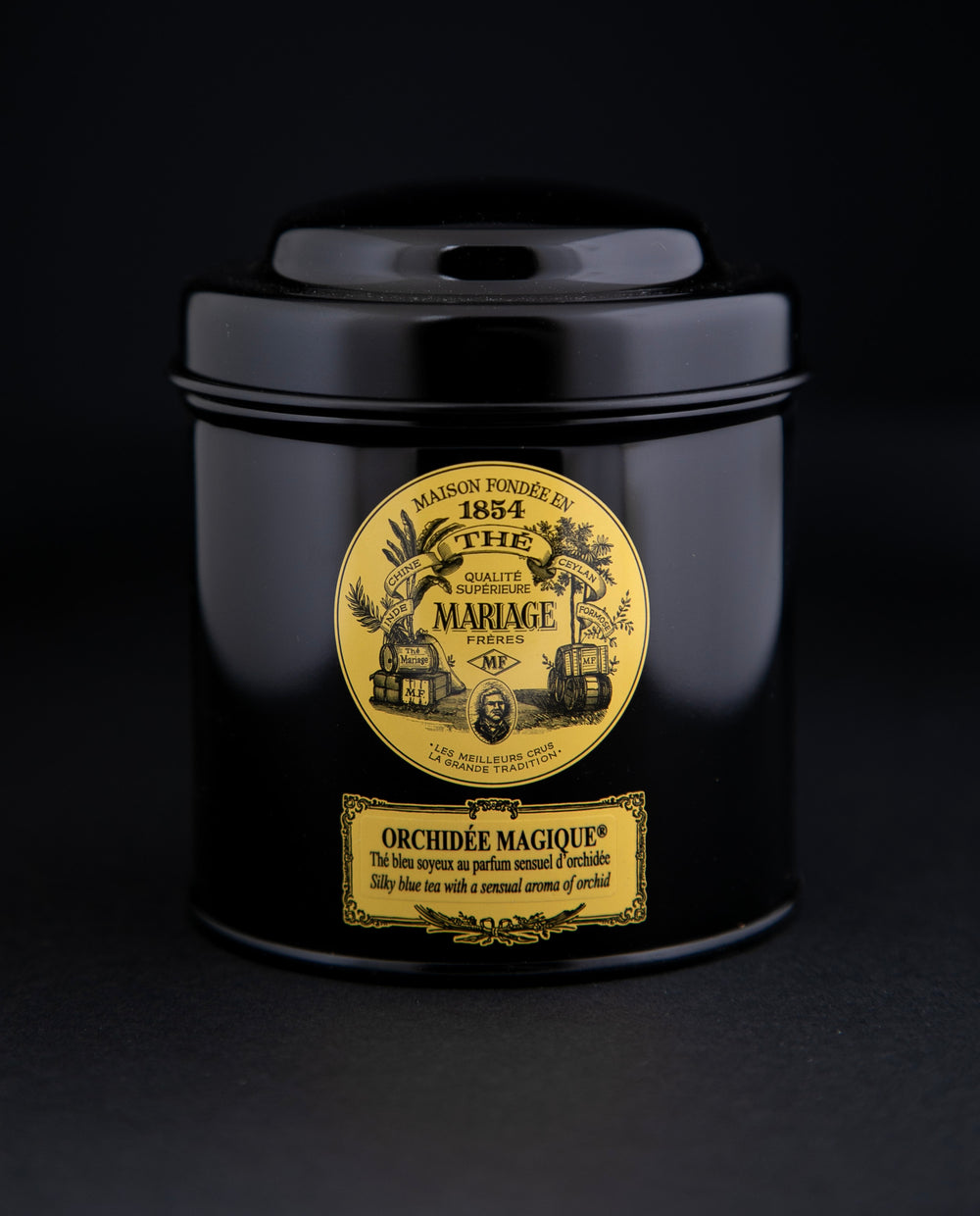 100g black laquered metal canister of Mariage Frère's 